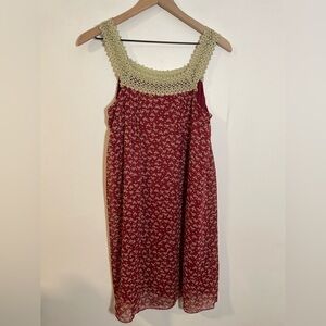 Aryeh Anthropologie Red Print Mini Dress With Crochet Top Size Small Boho Cat